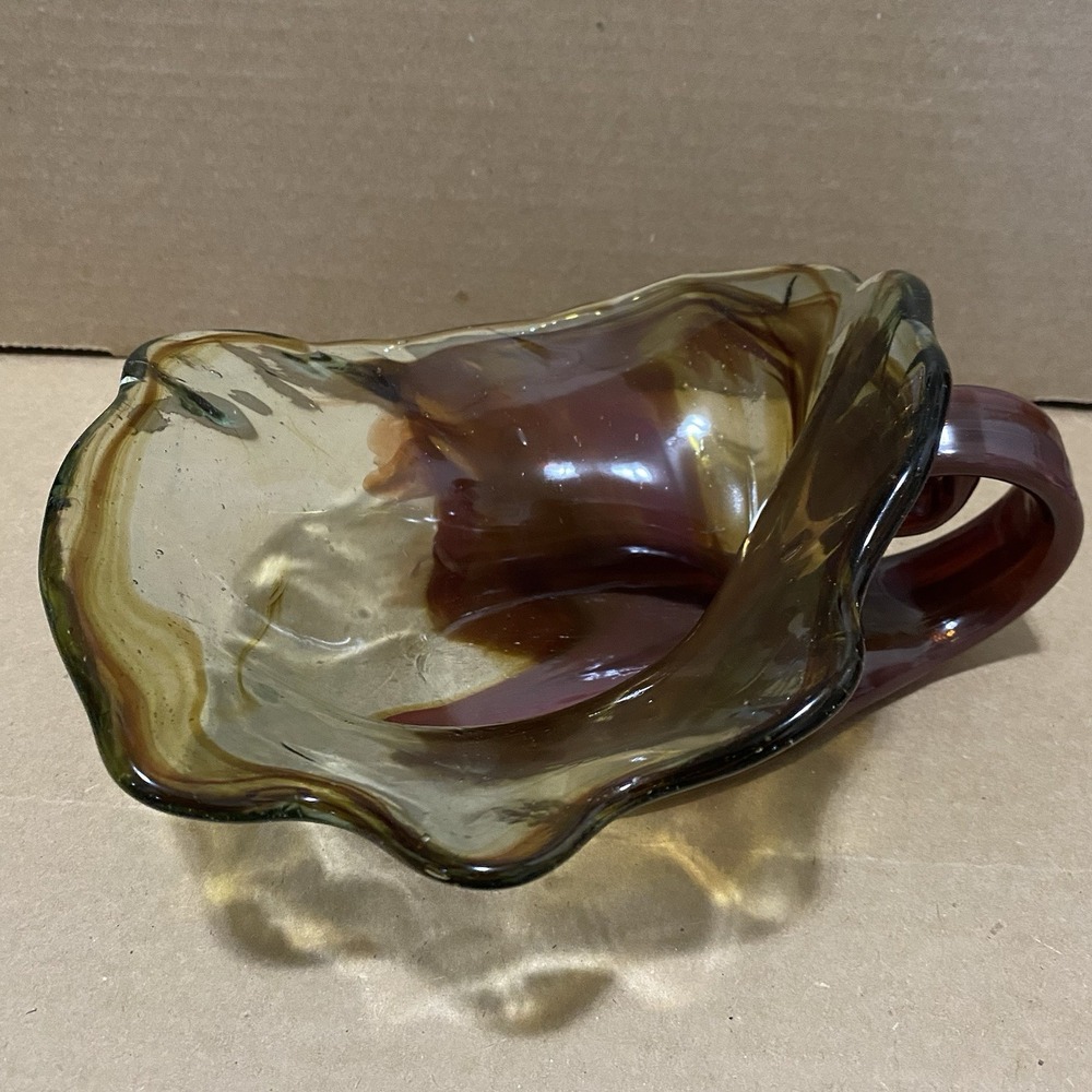 Vintage‎ Murano Style Swirl Sculptured Art Amber Brown Glass Glass Candy Dish - Picture 11 of 11